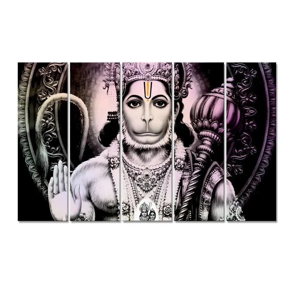 Hanuman Ji Modern light leak Art Painting Canvas Printed 5 Pieces Wall Hanging