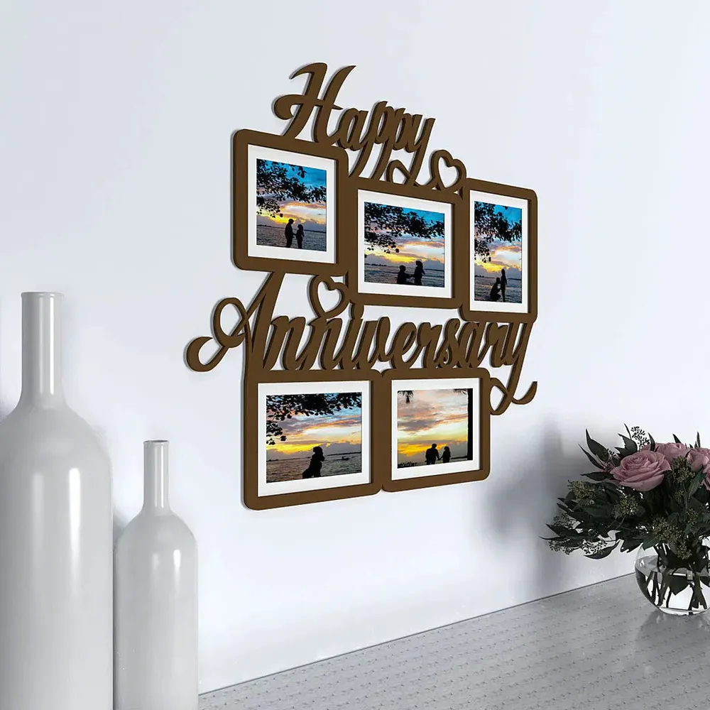 Happy Anniversary Dark Brown Hanging Photo Frame Regular