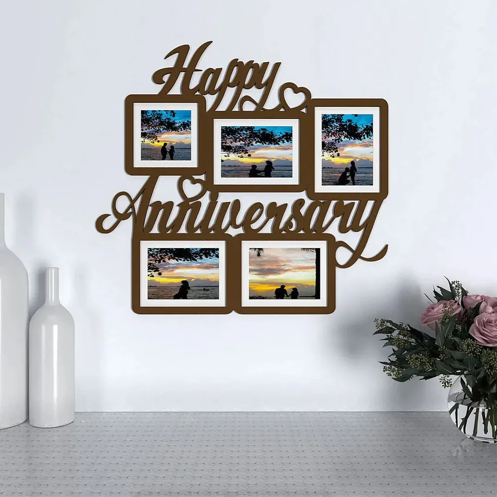 Happy Anniversary Dark Brown Hanging Photo Frame Regular