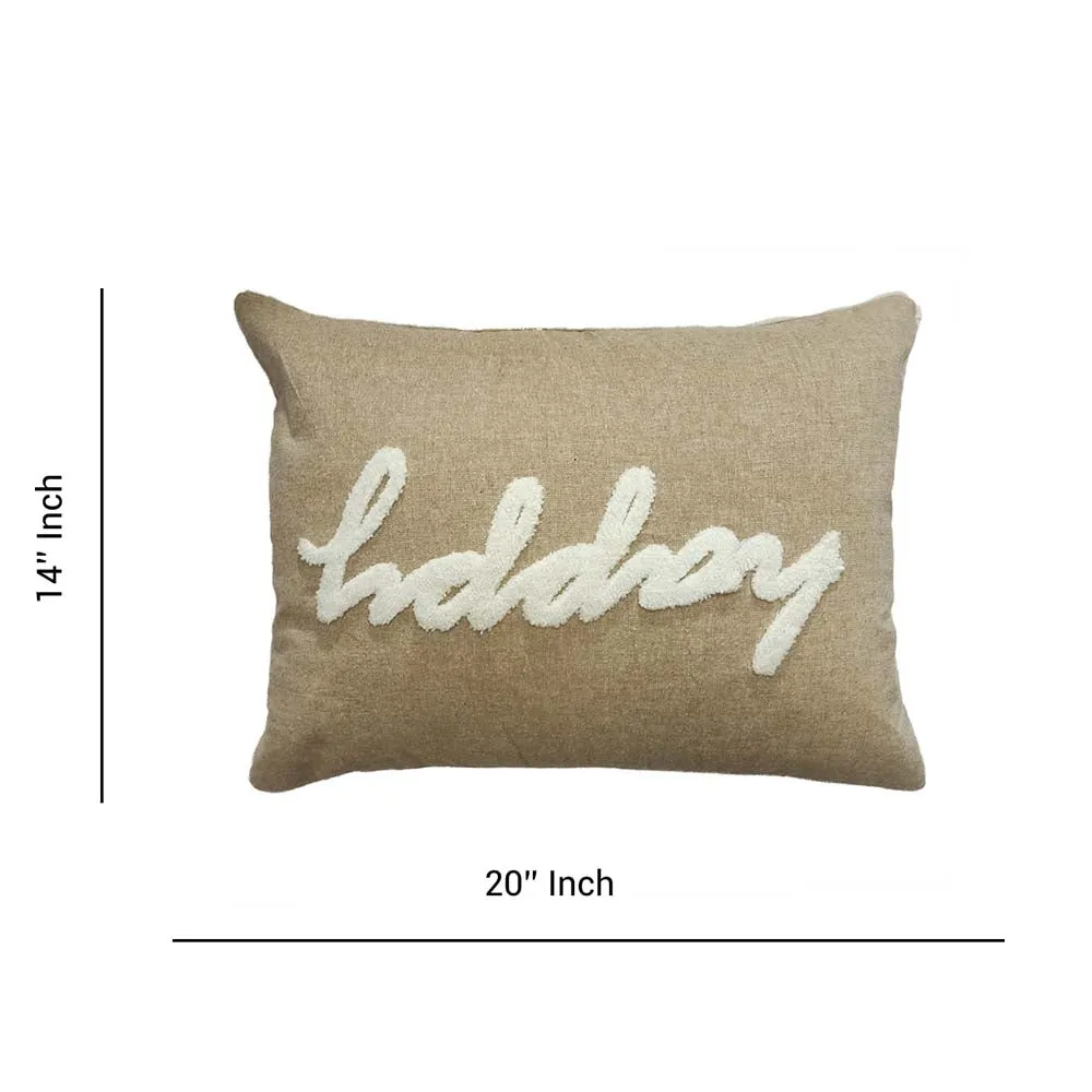 Happy Printed Beige Velvet Cushion Cover