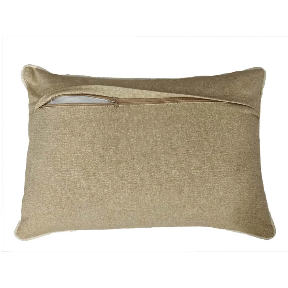 Happy Printed Beige Velvet Cushion Cover