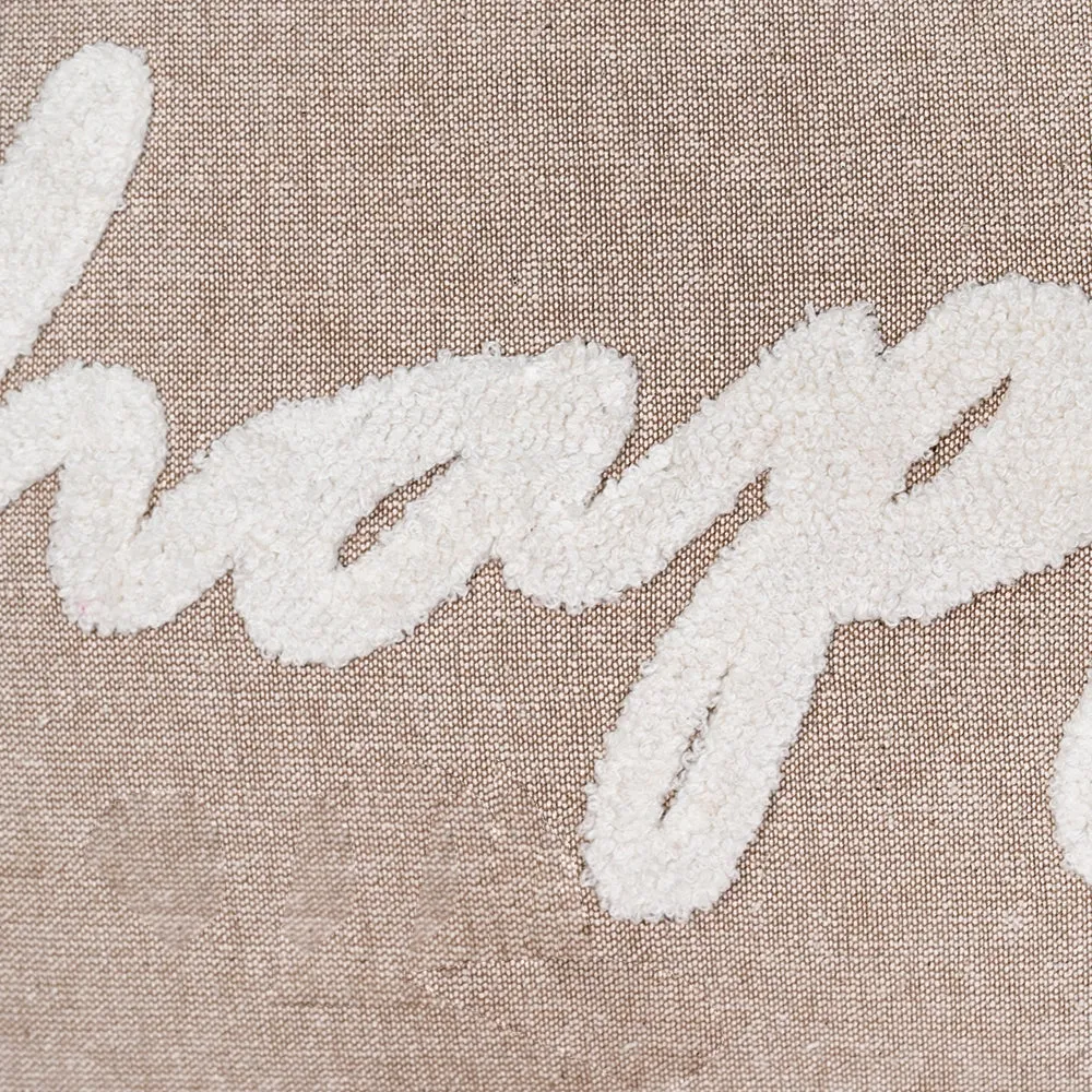 Happy Printed Beige Velvet Cushion Cover