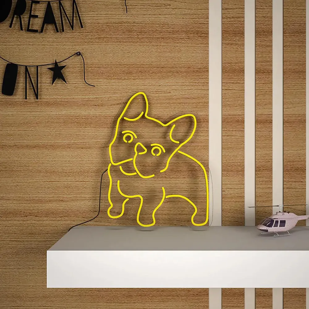 Happy Pug Dog LED Neon Light (Available in multiple colors) Yellow