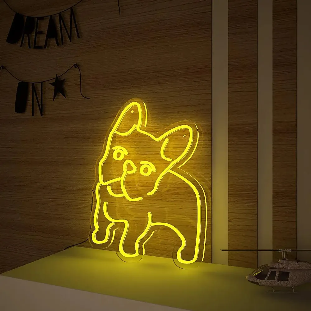 Happy Pug Dog LED Neon Light (Available in multiple colors) Yellow
