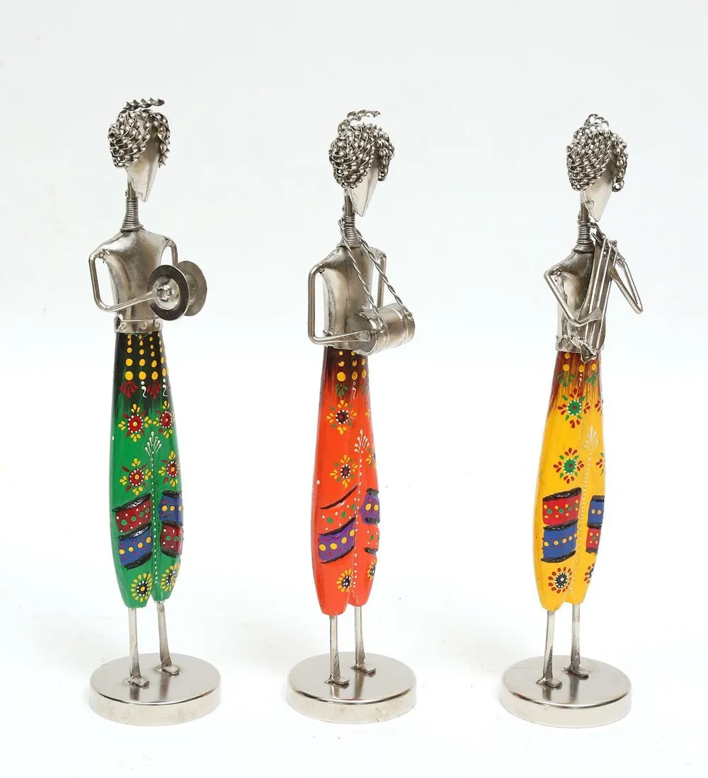 Happy Traditional Musicians Nickel Human Figurine / Showpiece Set Of 3