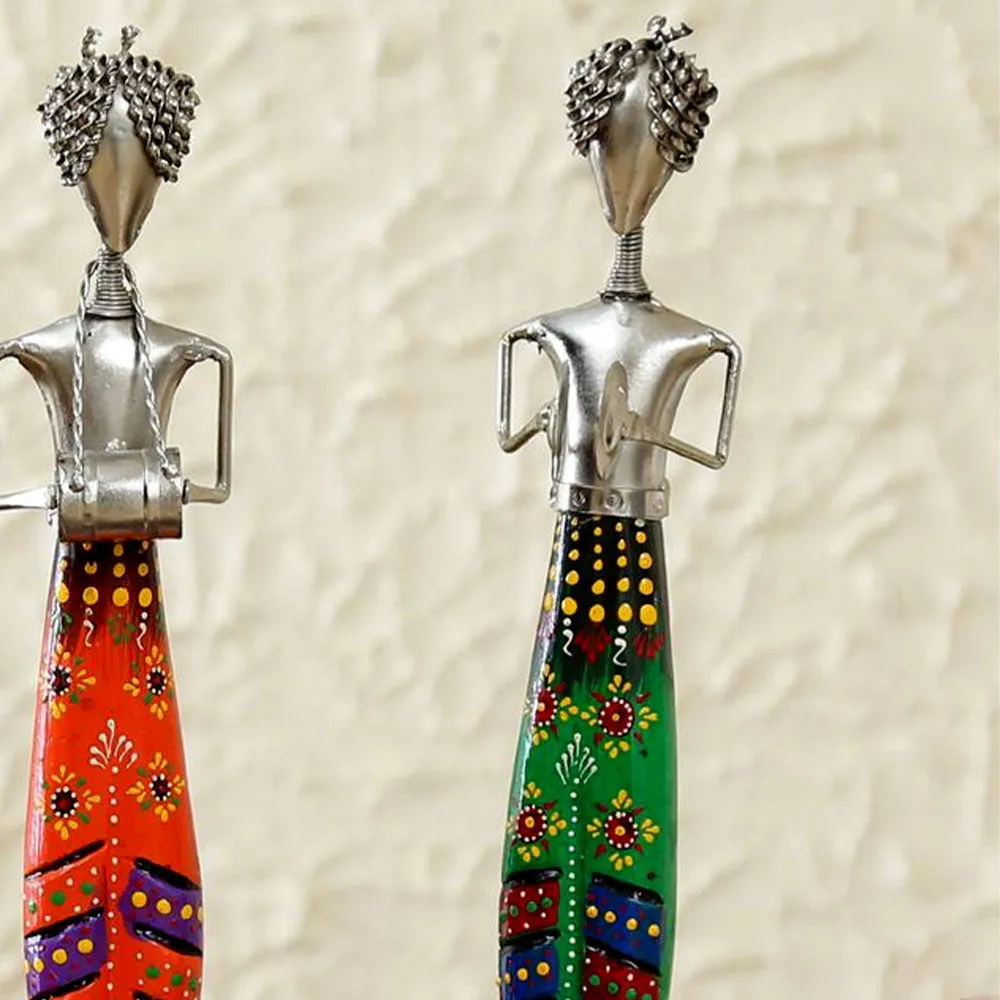 Happy Traditional Musicians Nickel Human Figurine / Showpiece Set Of 3