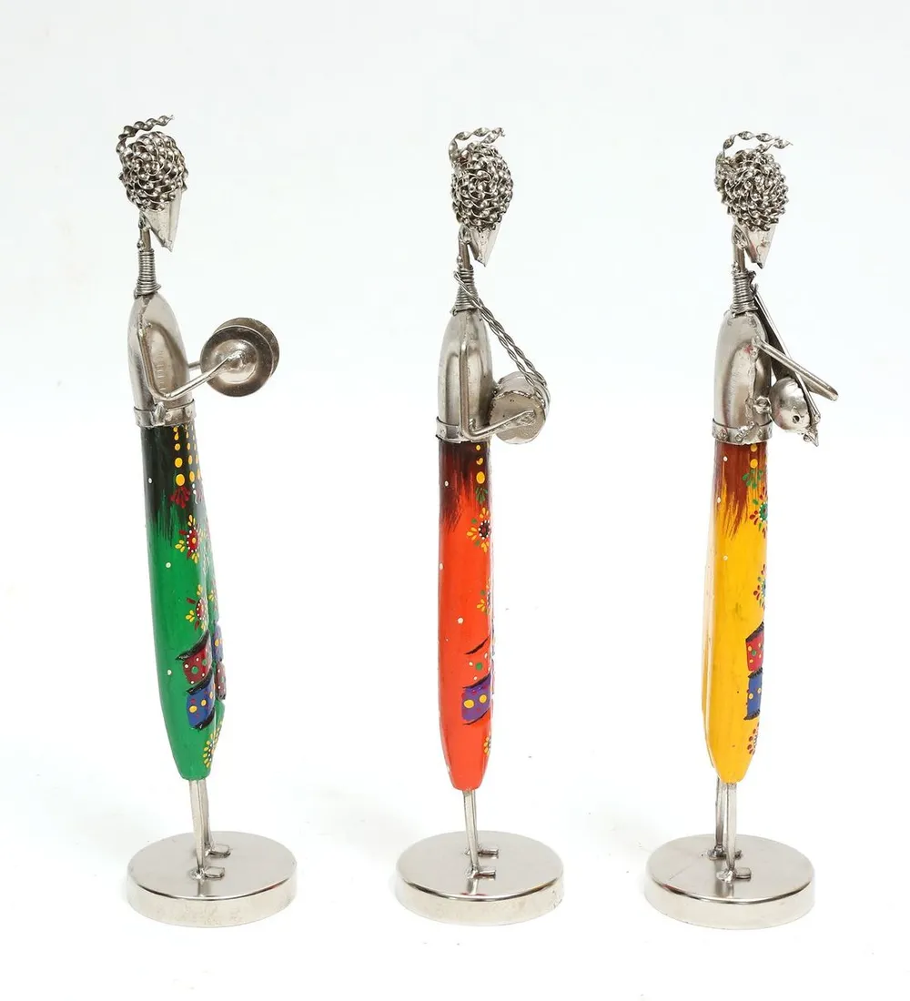 Happy Traditional Musicians Nickel Human Figurine / Showpiece Set Of 3