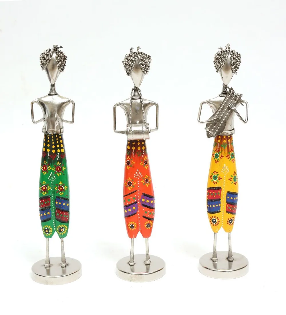 Happy Traditional Musicians Nickel Human Figurine / Showpiece Set Of 3