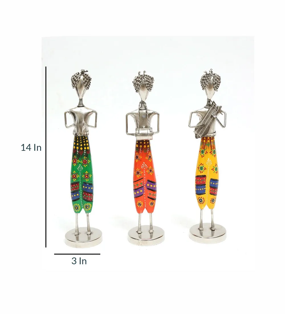 Happy Traditional Musicians Nickel Human Figurine / Showpiece Set Of 3