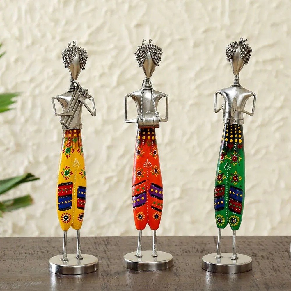 Happy Traditional Musicians Nickel Human Figurine / Showpiece Set Of 3