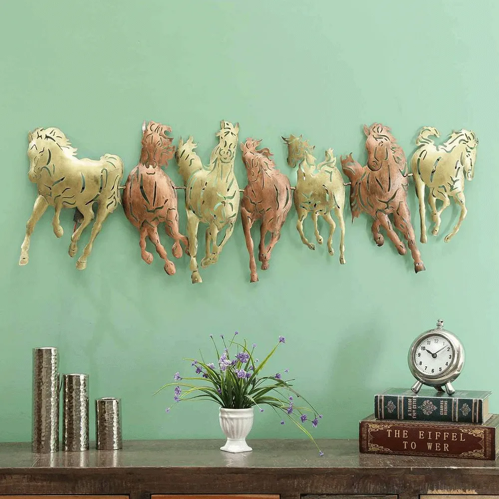 Harbinger Of Luck 7 Horses Metal Wall Art With LED