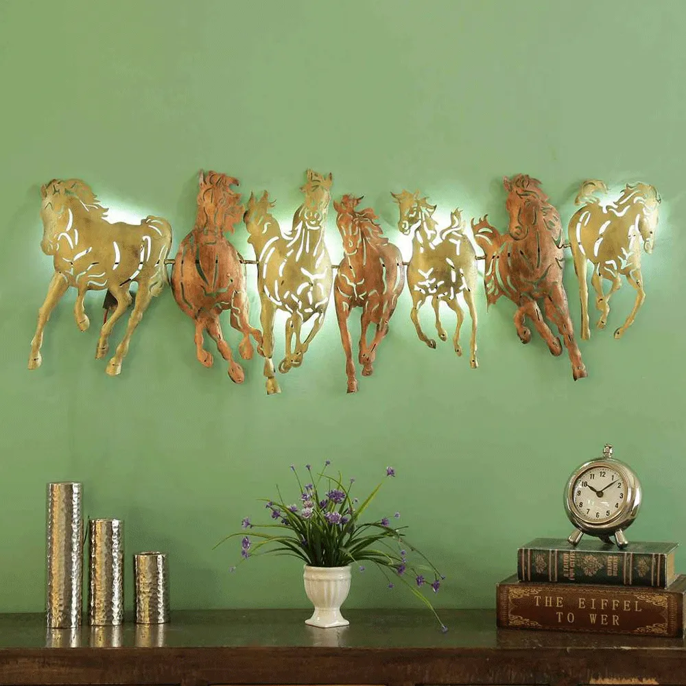 Harbinger Of Luck 7 Horses Metal Wall Art With LED