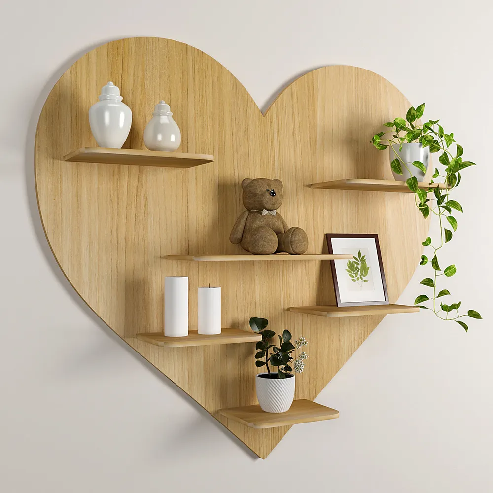 Heart Backlit Wood Wall Shelf / Book Shelf / Night Light, Light Oak Finish Regular ( 32 inches x 29 inches )