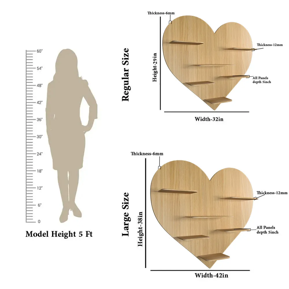 Heart Backlit Wood Wall Shelf / Book Shelf / Night Light, Light Oak Finish Regular ( 32 inches x 29 inches )