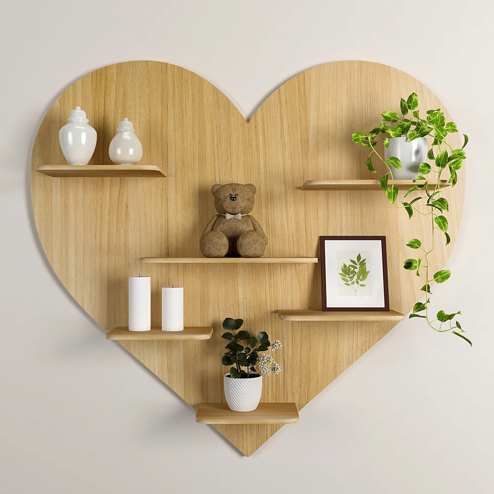Heart Backlit Wood Wall Shelf / Book Shelf / Night Light, Light Oak Finish Regular ( 32 inches x 29 inches )