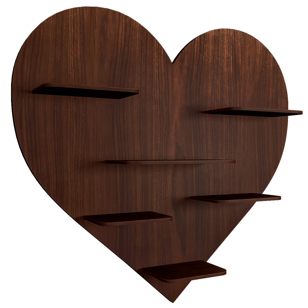 Heart Backlit Wood Wall Shelf / Book Shelf, Walnut Finish Regular ( 32 inches x 29 inches )