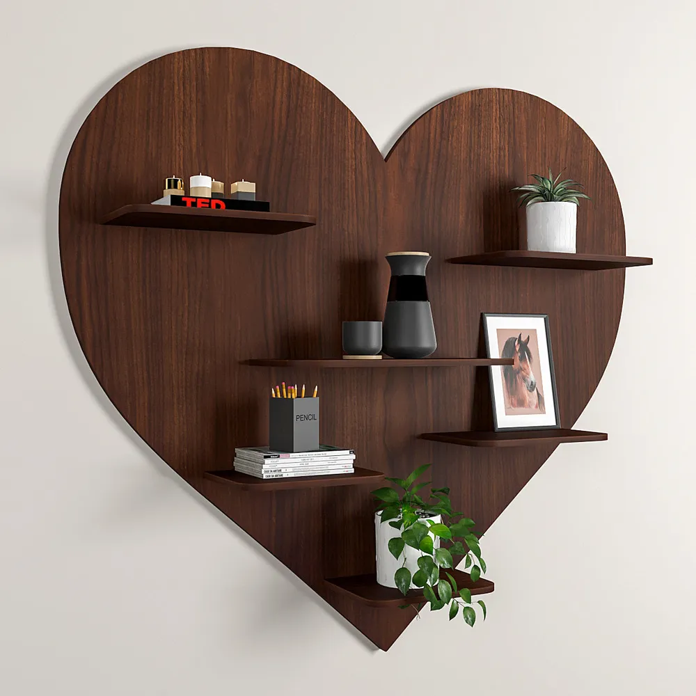Heart Backlit Wood Wall Shelf / Book Shelf, Walnut Finish Regular ( 32 inches x 29 inches )