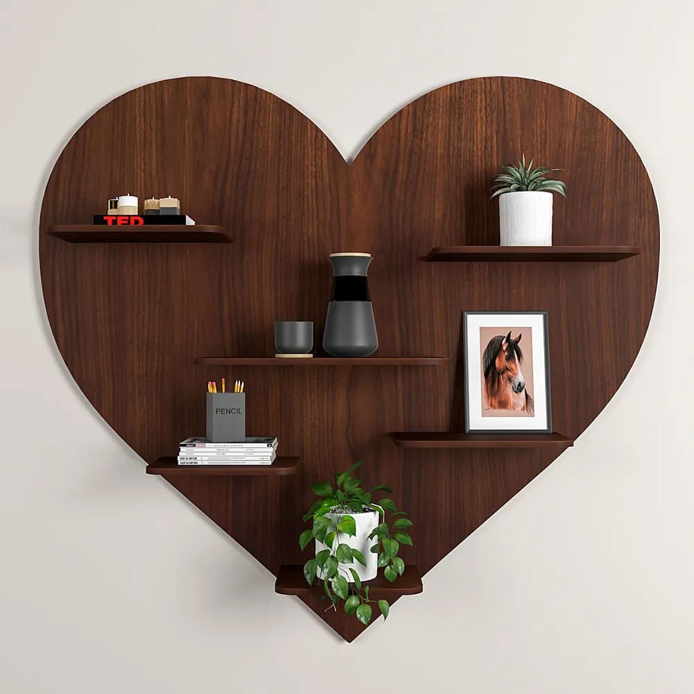 Heart Backlit Wood Wall Shelf / Book Shelf, Walnut Finish Regular ( 32 inches x 29 inches )