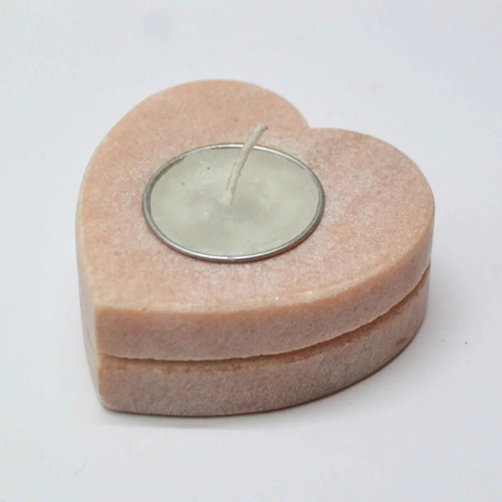 Heart-shaped Double Step Pink Marble Tealight Candle Holder