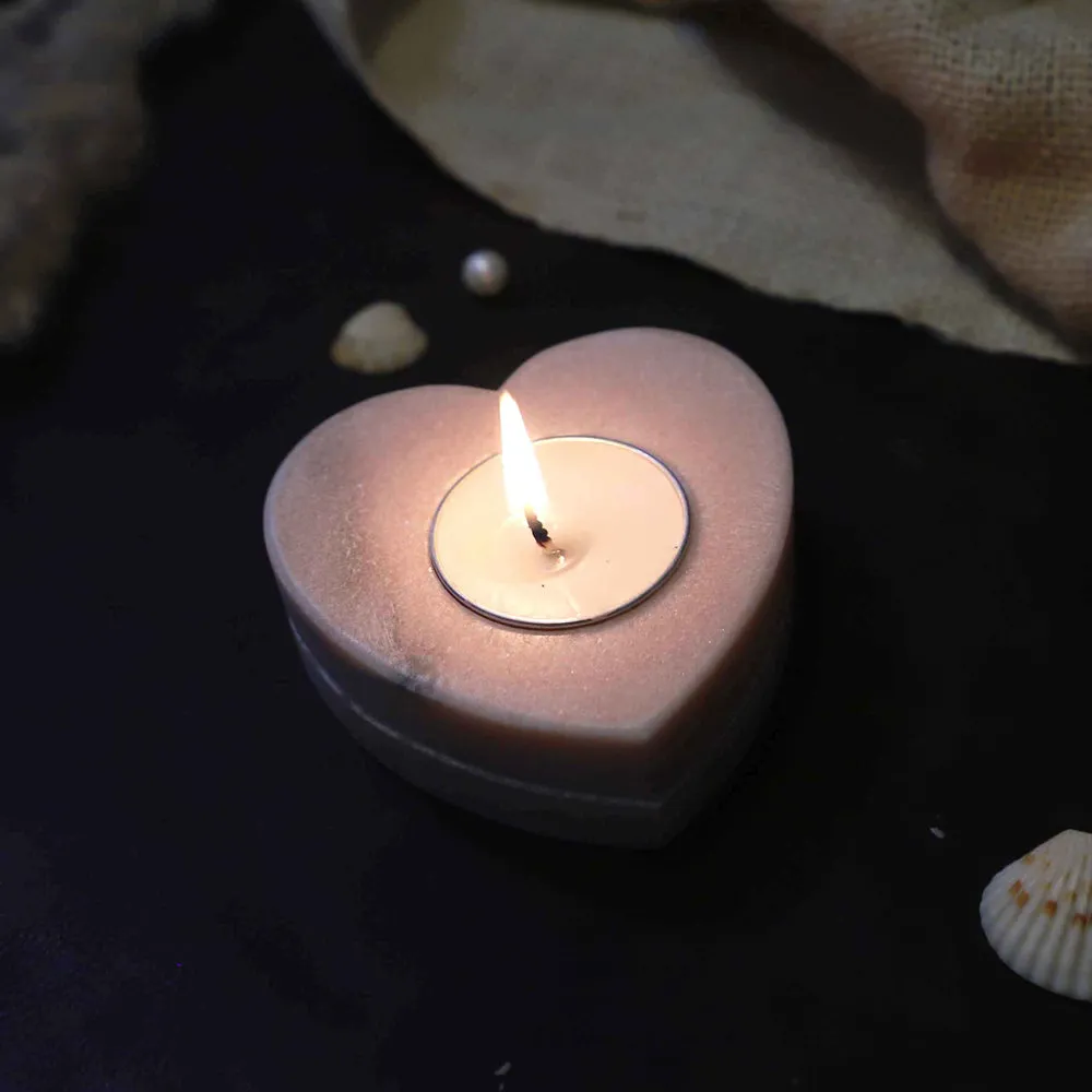 Heart-shaped Double Step Pink Marble Tealight Candle Holder