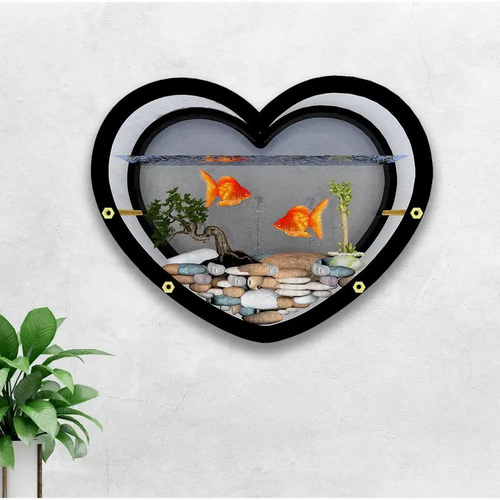 Heart Shaped Transparent Wall Aquarium / Terrarium With Air Pump