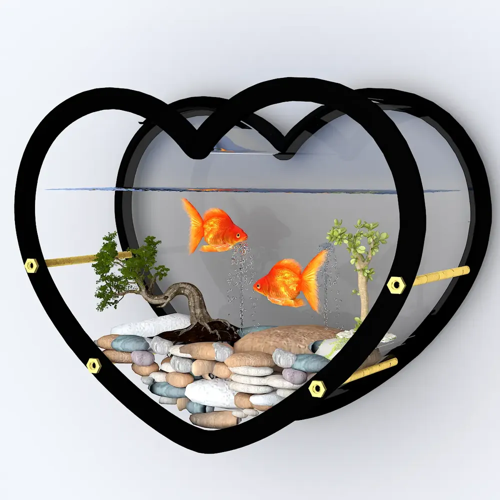 Heart Shaped Transparent Wall Aquarium / Terrarium With Air Pump