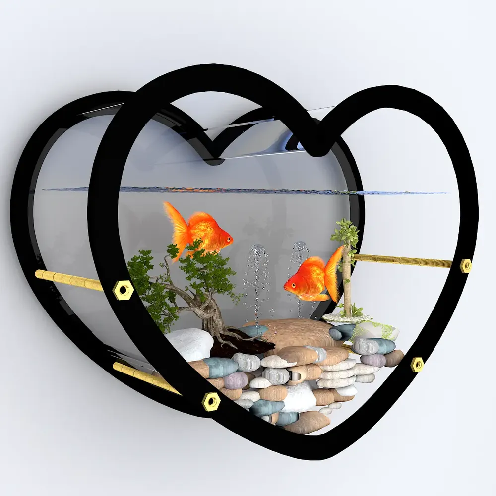 Heart Shaped Transparent Wall Aquarium / Terrarium With Air Pump