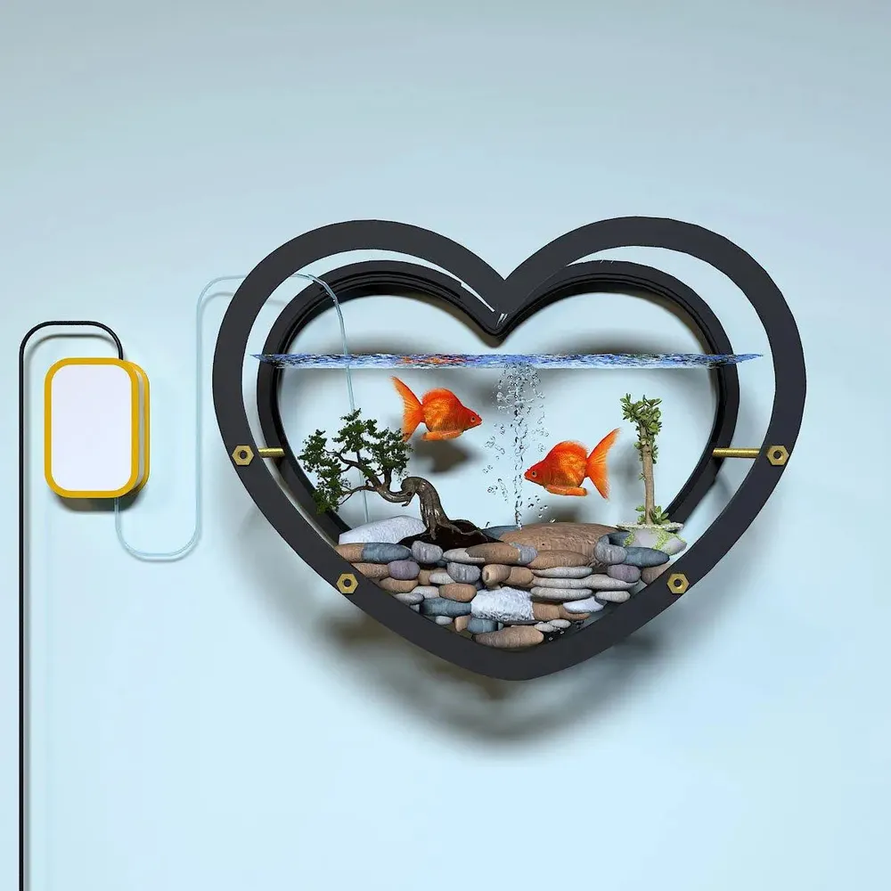 Heart Shaped Transparent Wall Aquarium / Terrarium With Air Pump