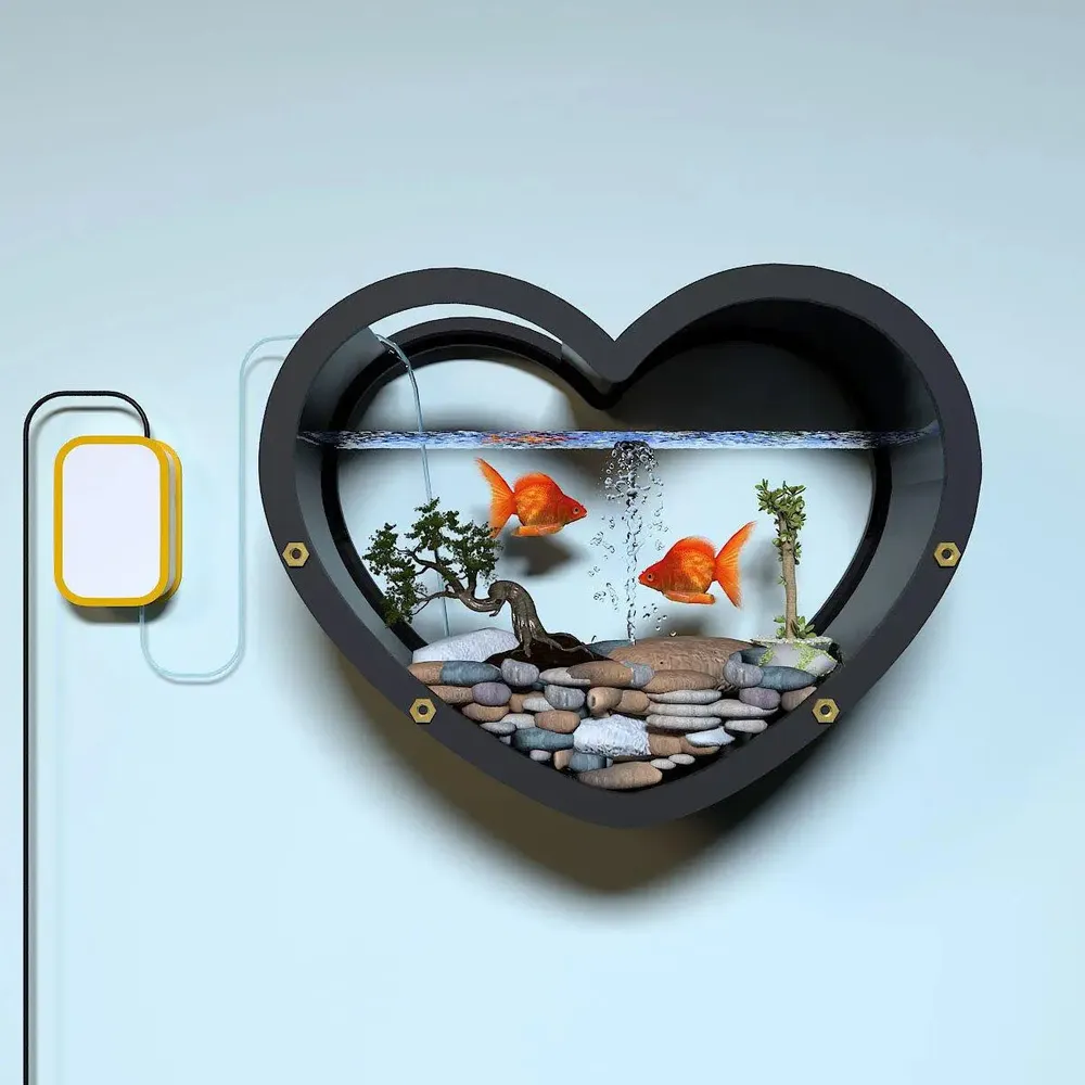 Heart Shaped Wall Aquarium / Terrarium With Air Pump