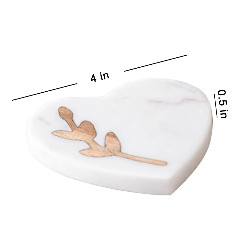 Heart-Shaped White Marble Coasters Set Of 6