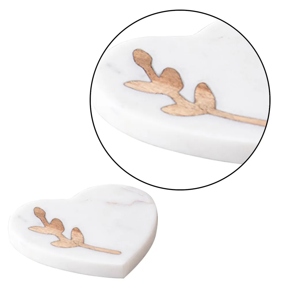Heart-Shaped White Marble Coasters Set Of 6