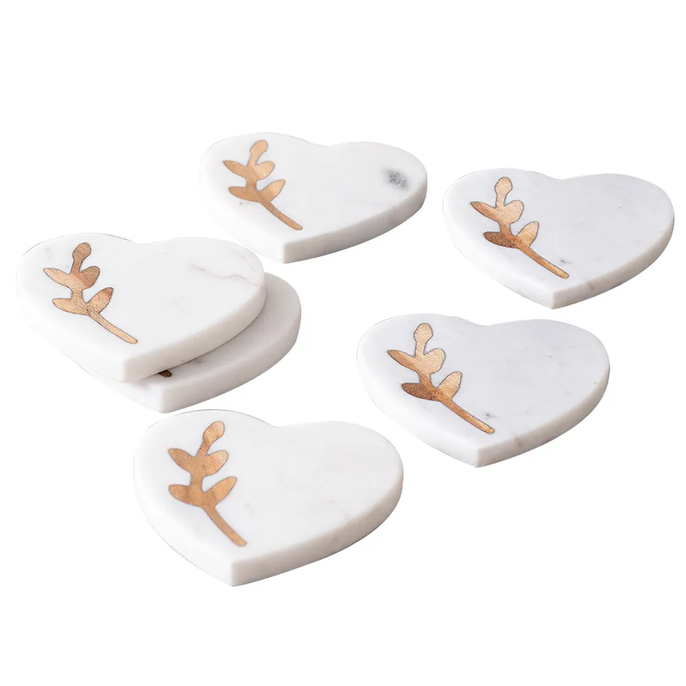 Heart-Shaped White Marble Coasters Set Of 6