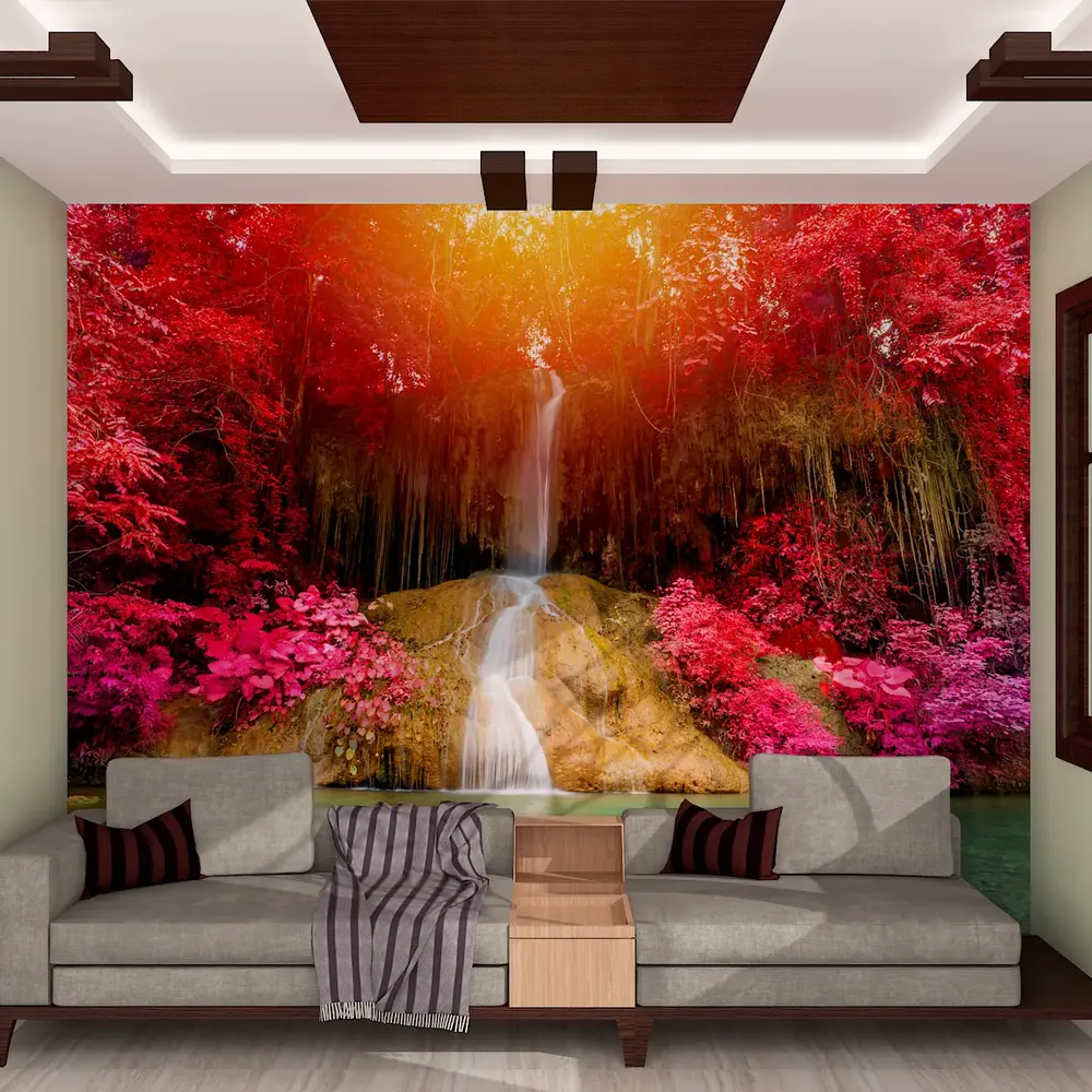 Heavenly Waterfall Scenery Wallpaper / High Quality Woven WallPaper /  size 12 ft x 10 ft