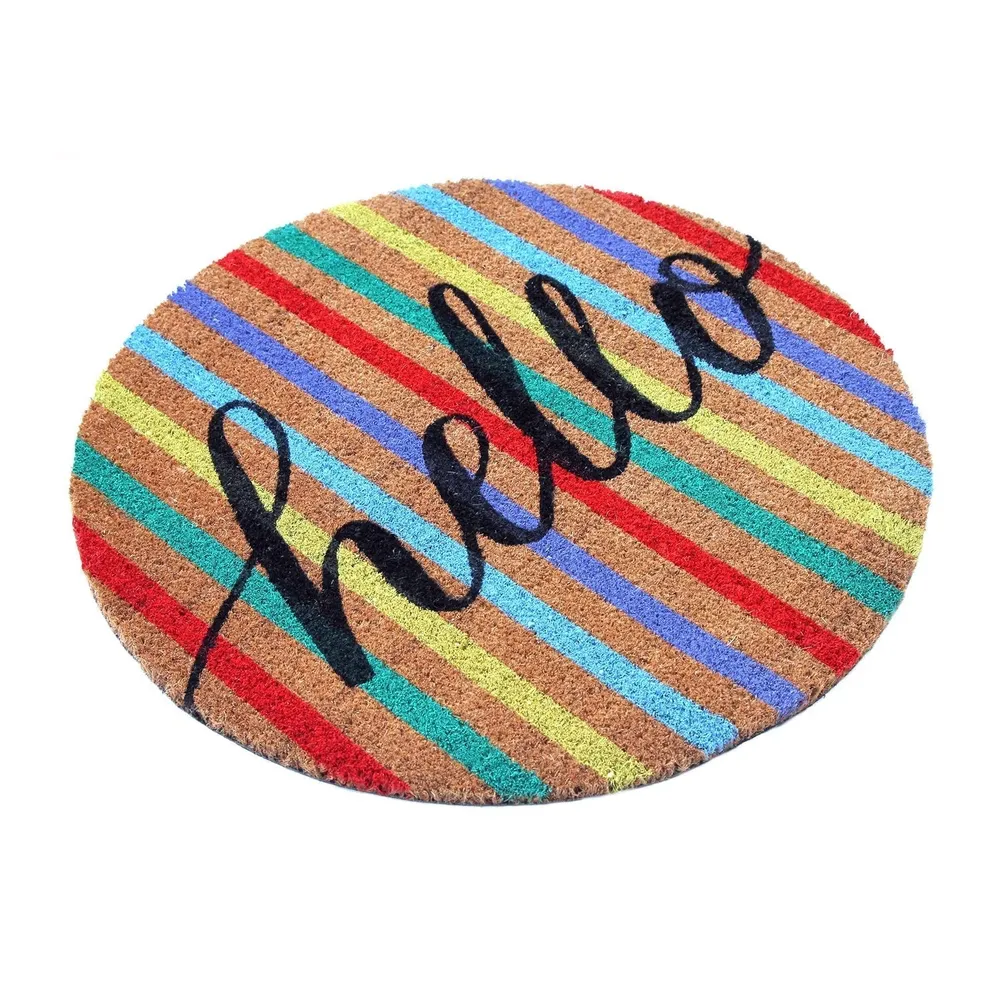 Hello Printed Colorful Natural Coir Doormat