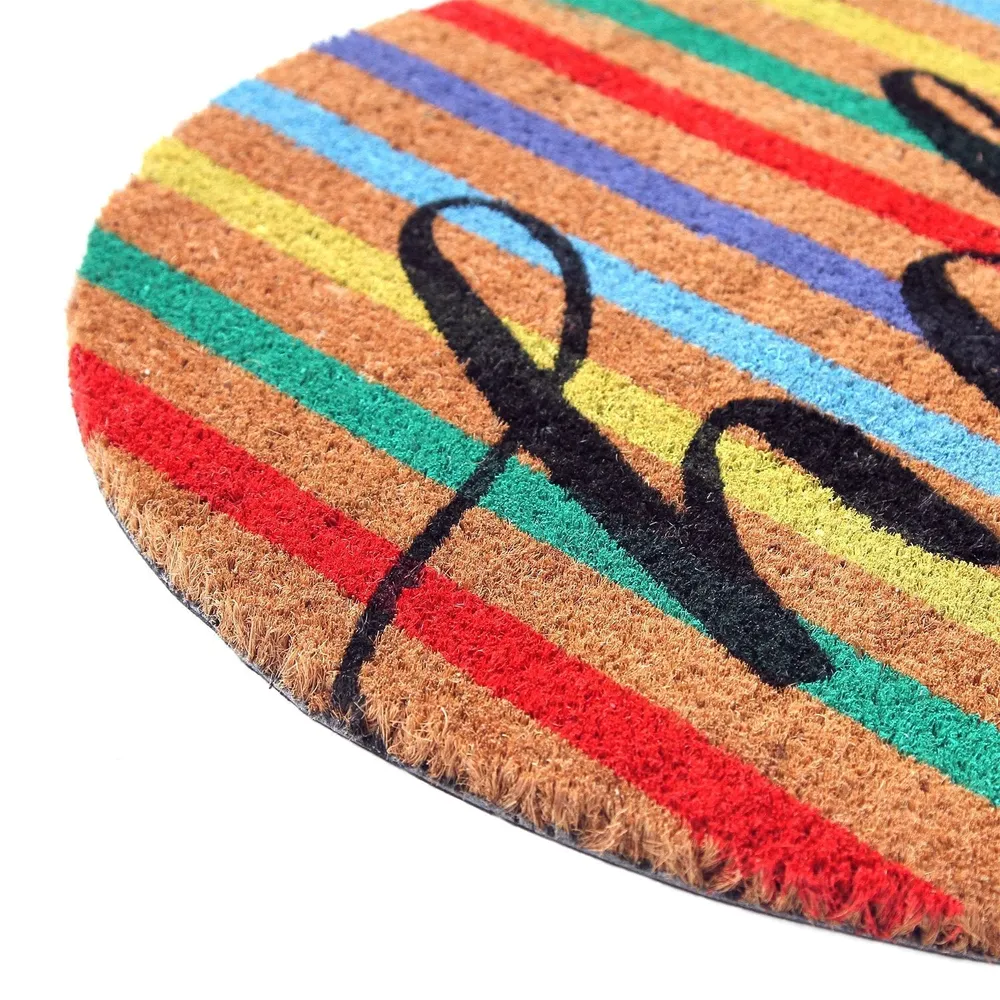 Hello Printed Colorful Natural Coir Doormat