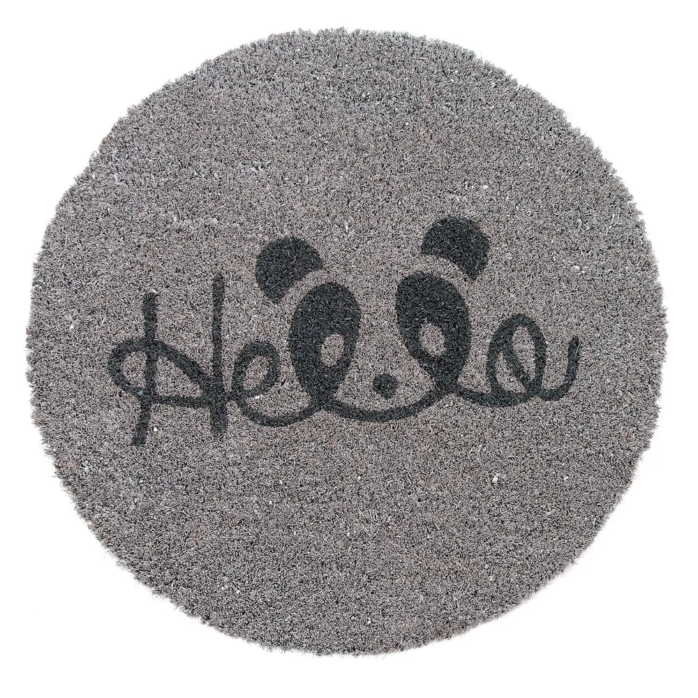Hello Printed Grey Natural Coir Doormat