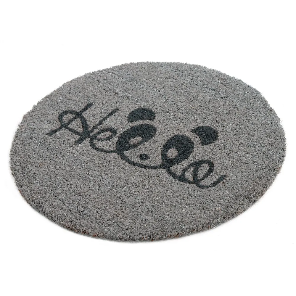 Hello Printed Grey Natural Coir Doormat