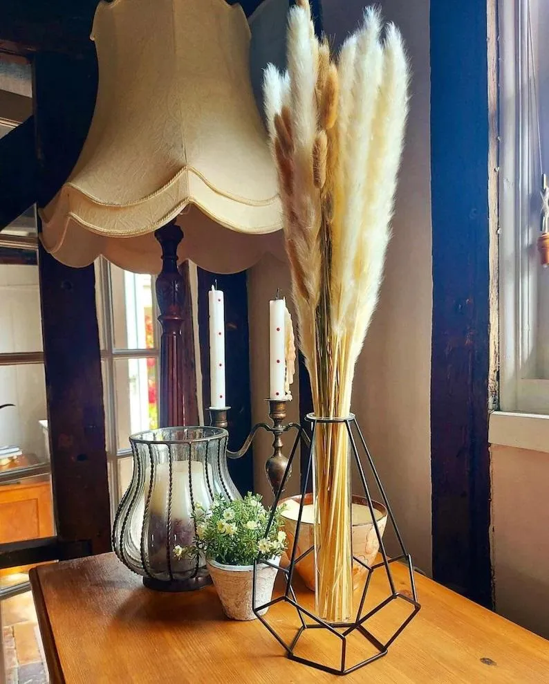 Hex Metal Wire Glass Tube Vase-Black