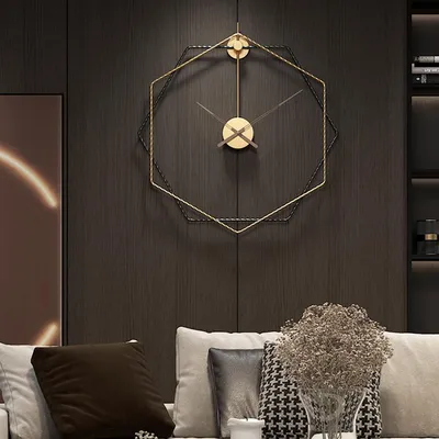 Hexagon Chic Golden Metal Wall Clock