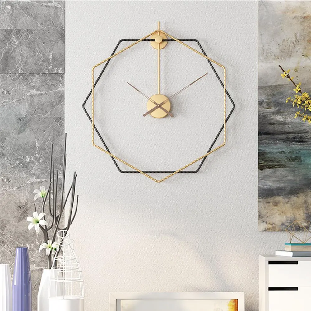 Hexagon Chic Golden Metal Wall Clock