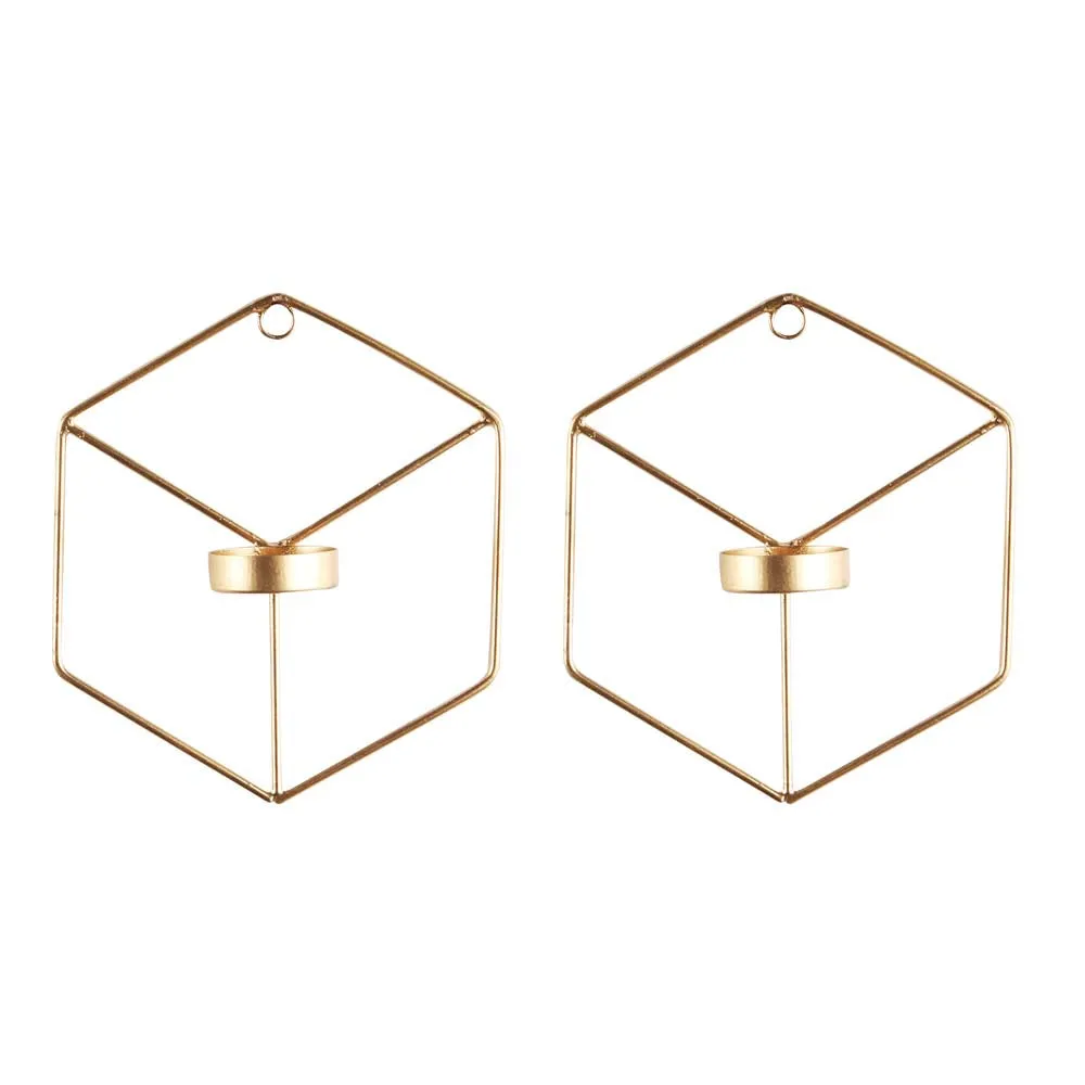 Hexagon Golden Wall Tea Light Candle Holders Set of 2