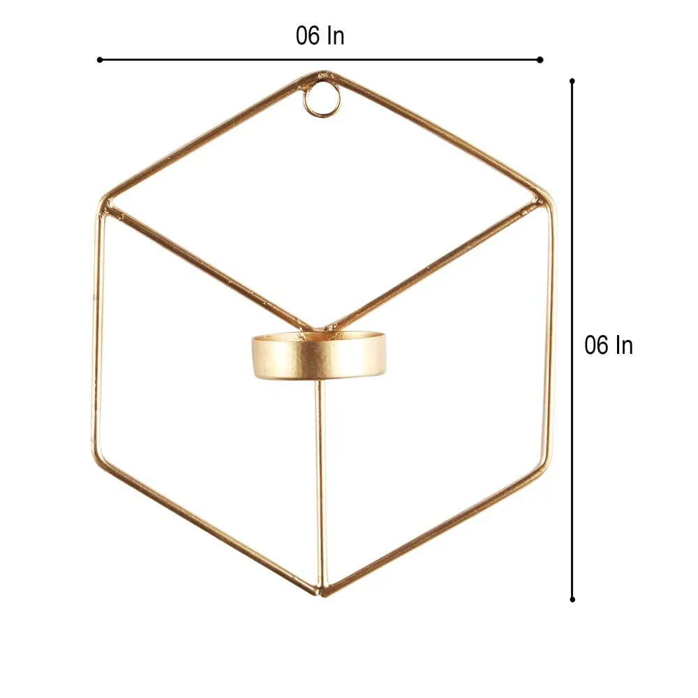 Hexagon Golden Wall Tea Light Candle Holders Set of 2