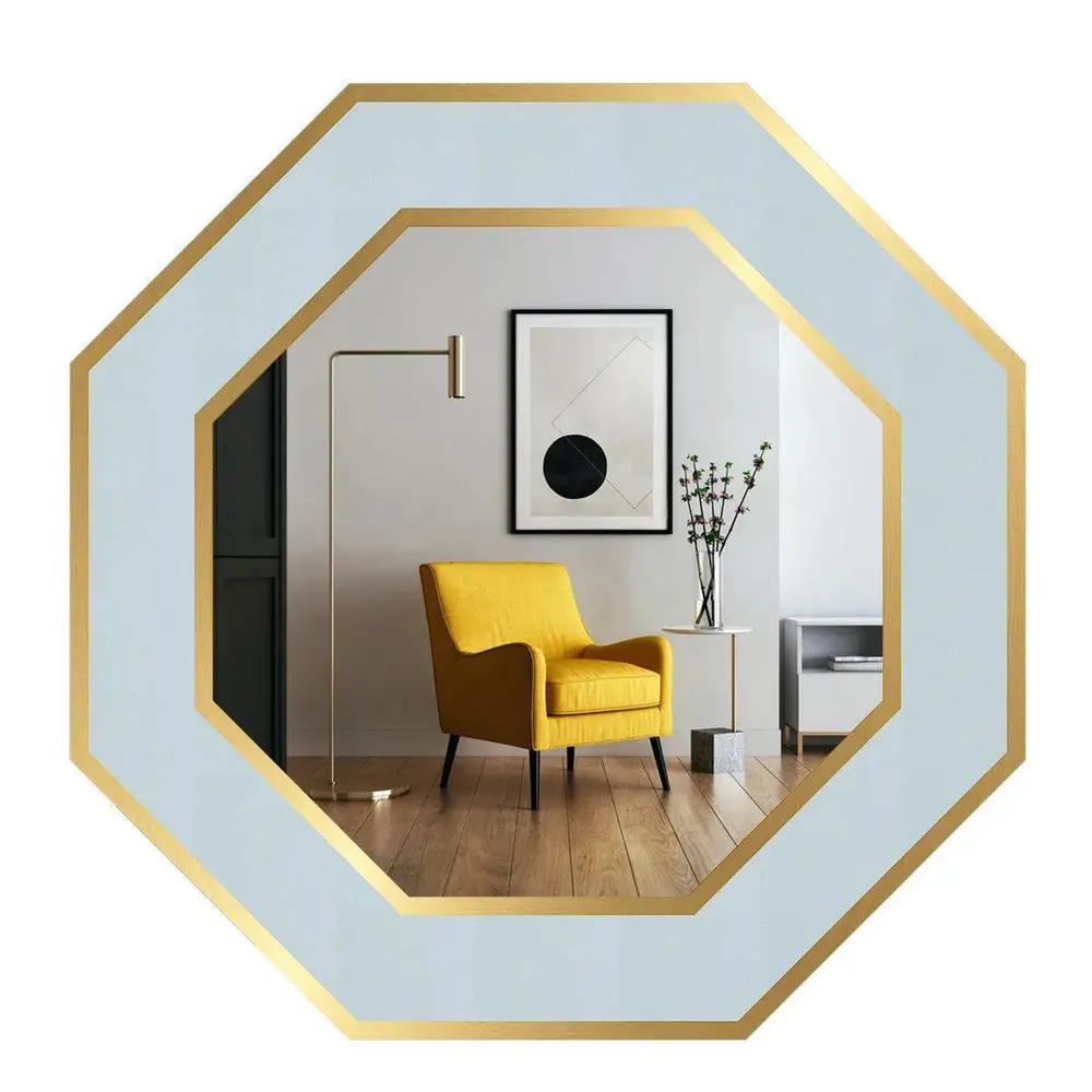 Hexagon Shape Decorative Wooden Wall Mirror Regular ( 45CM X 45CM )