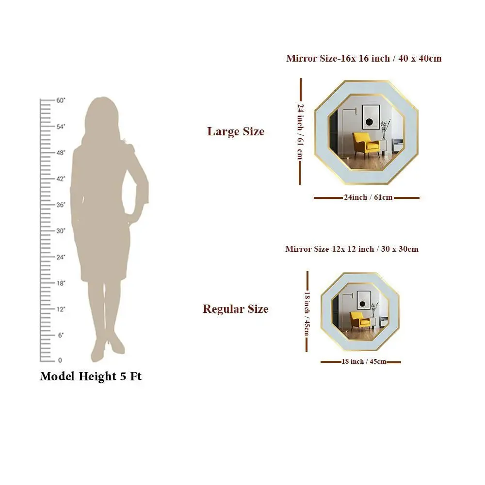 Hexagon Shape Decorative Wooden Wall Mirror Regular ( 45CM X 45CM )