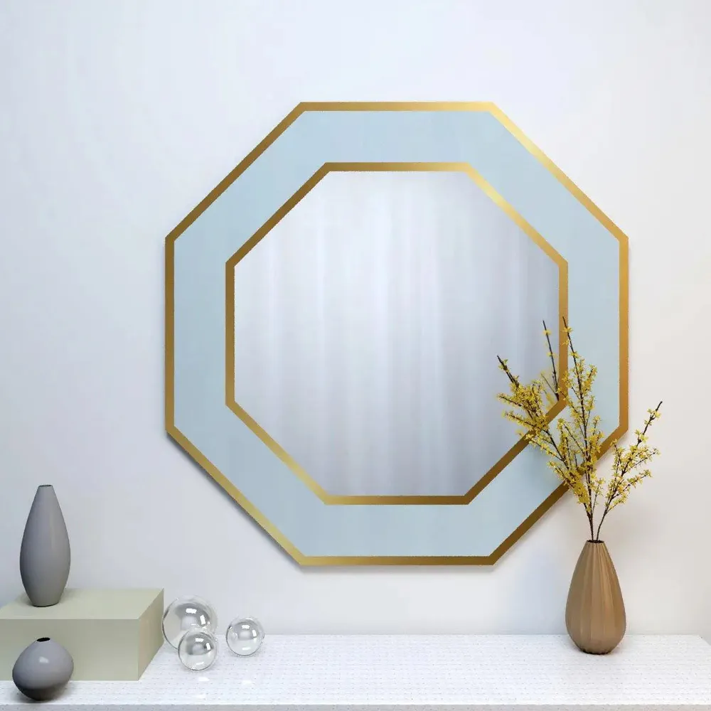 Hexagon Shape Decorative Wooden Wall Mirror Regular ( 45CM X 45CM )