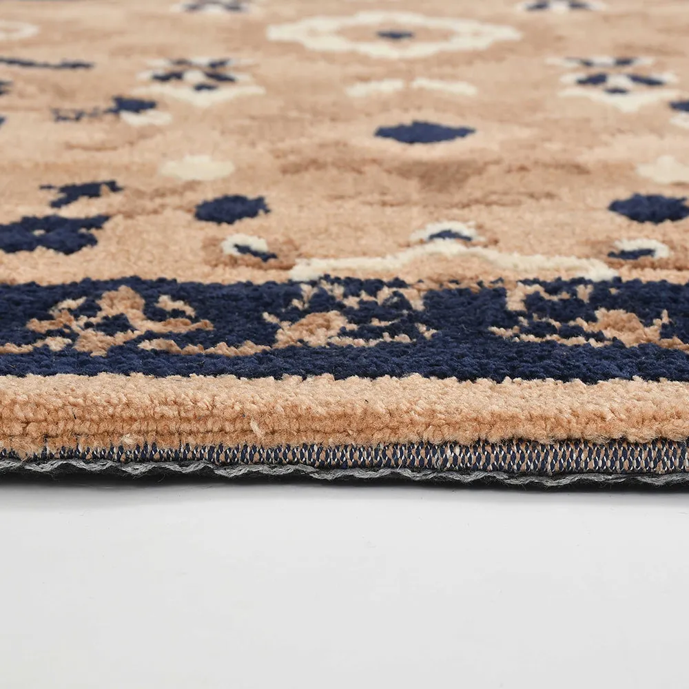 High-quality Blue and Beige Traditional Print Polyester Carpet for Living Room 2X5