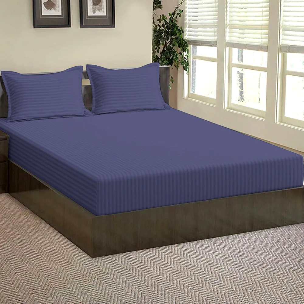 High-Quality Cotton Single Bed Fitted Bedsheet With 2 Pillow Covers(Available in Multiple Colours) Dark Blue