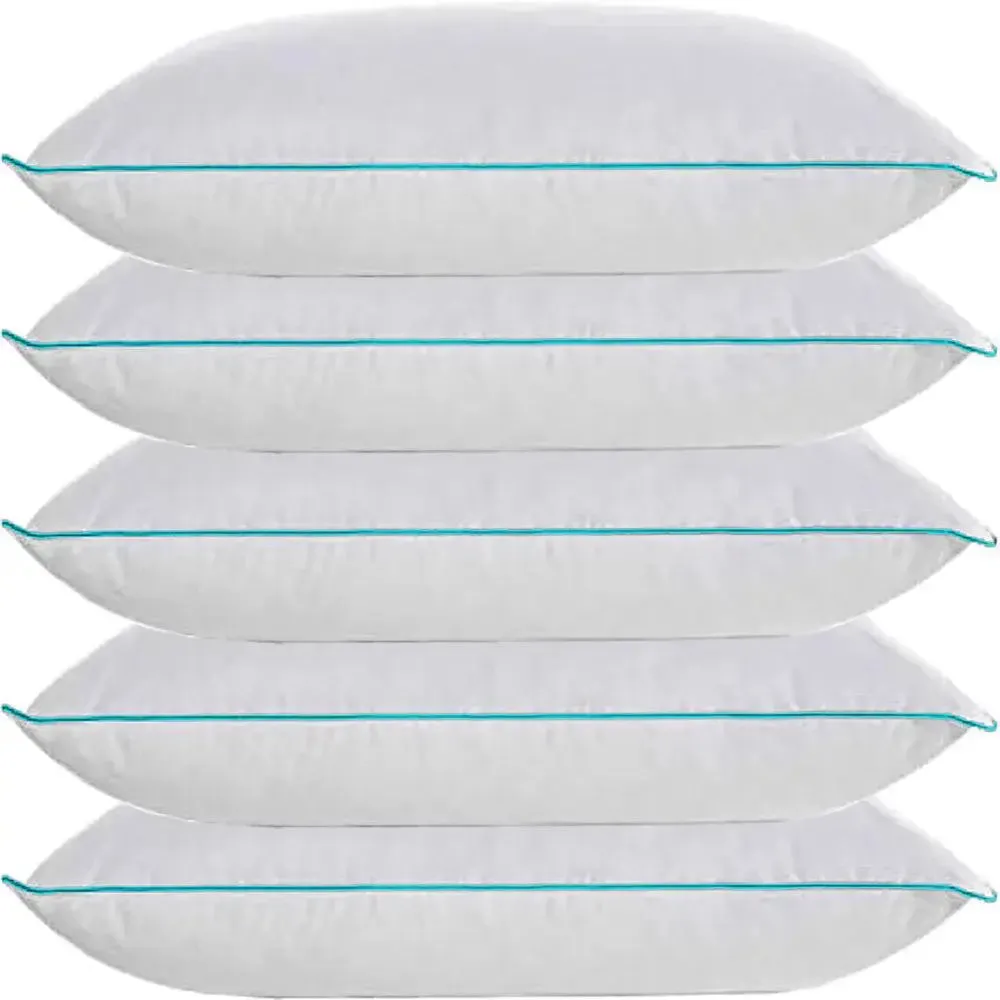 High-Quality Hollow Fibre Sleeping Pillow (Set of 5, 16*24 inches) Turquoise Piping