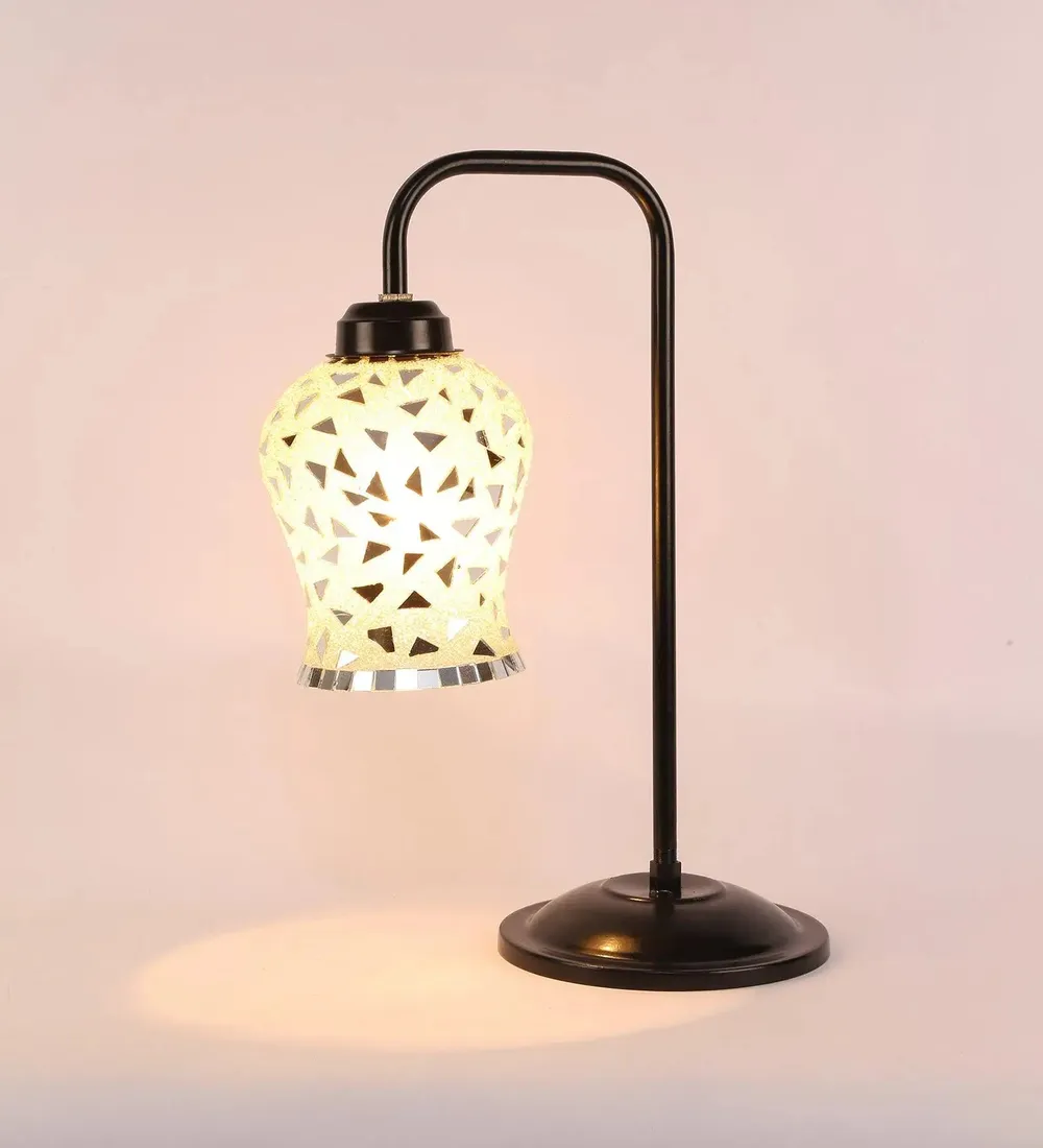 High-Quality Mosaic Multicolour Glass Table Lamp with Black Base Single Piece