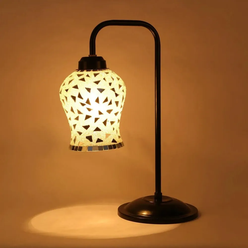 High-Quality Mosaic Multicolour Glass Table Lamp with Black Base Single Piece
